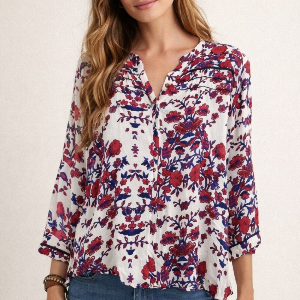 Lucky Brand Boho Floral Blouse Large Flowy Lightweight Chic Top